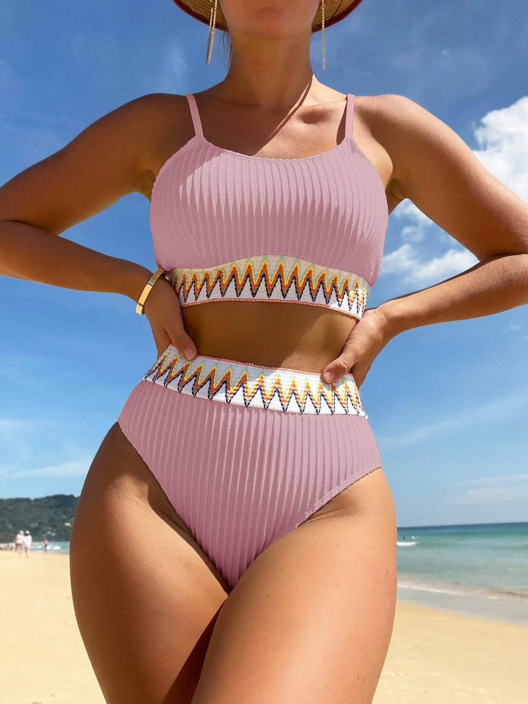 Dame Højhalset Bikini med geometrisk mønster Skovae