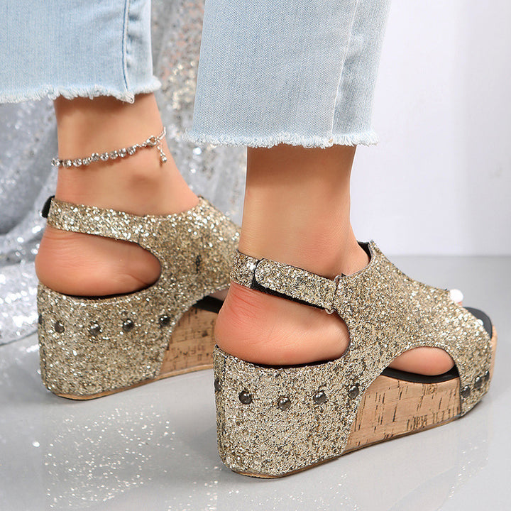 Damer Glamourøse Wedge-sandaler med funklende rhinestone-dekorationer Stilla