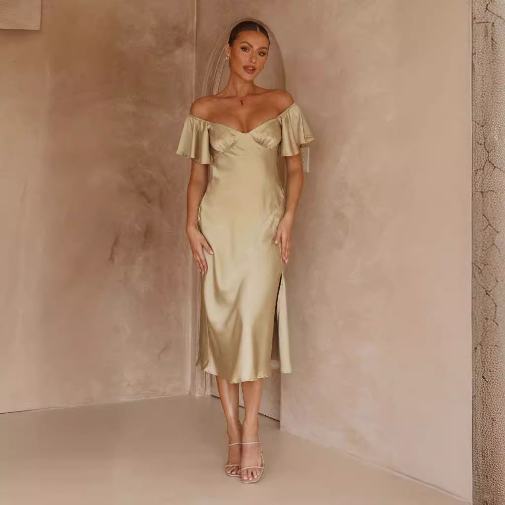 Damer elegant Off-Shoulder Maxikjole med sidelids og luftige flæsedetaljer Stilla