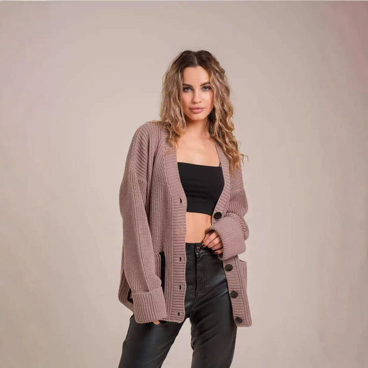 Dame cardigan med knapbar design og lommer Stilla