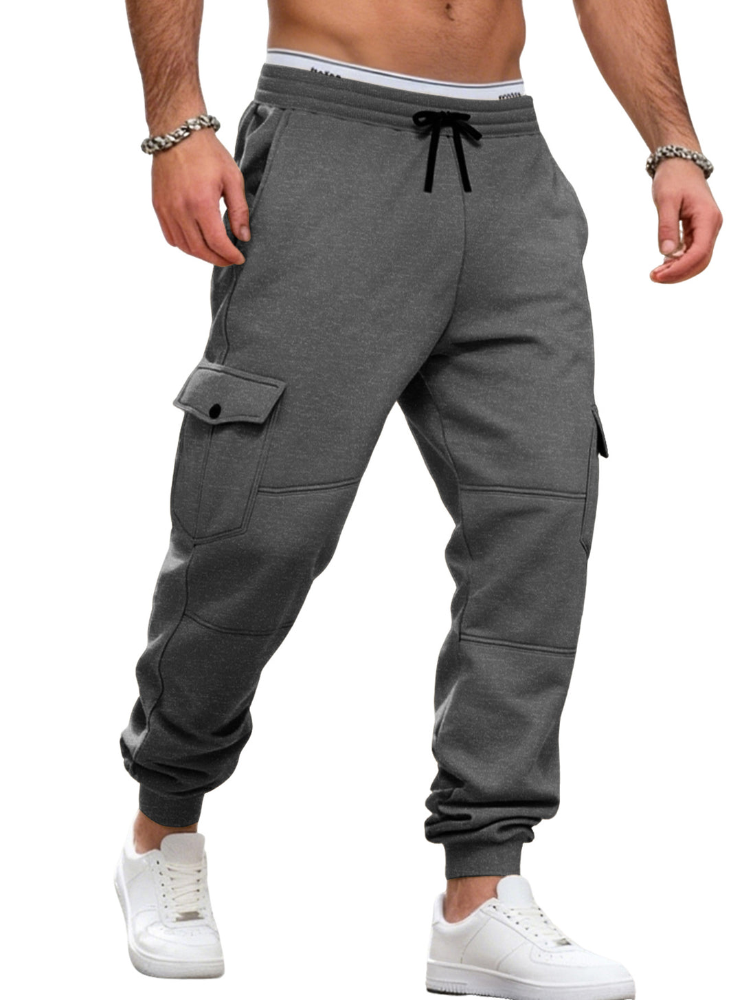 Herre nan sporty joggingsbukser med cargolommer snor og ribbet ankelkant Skovae