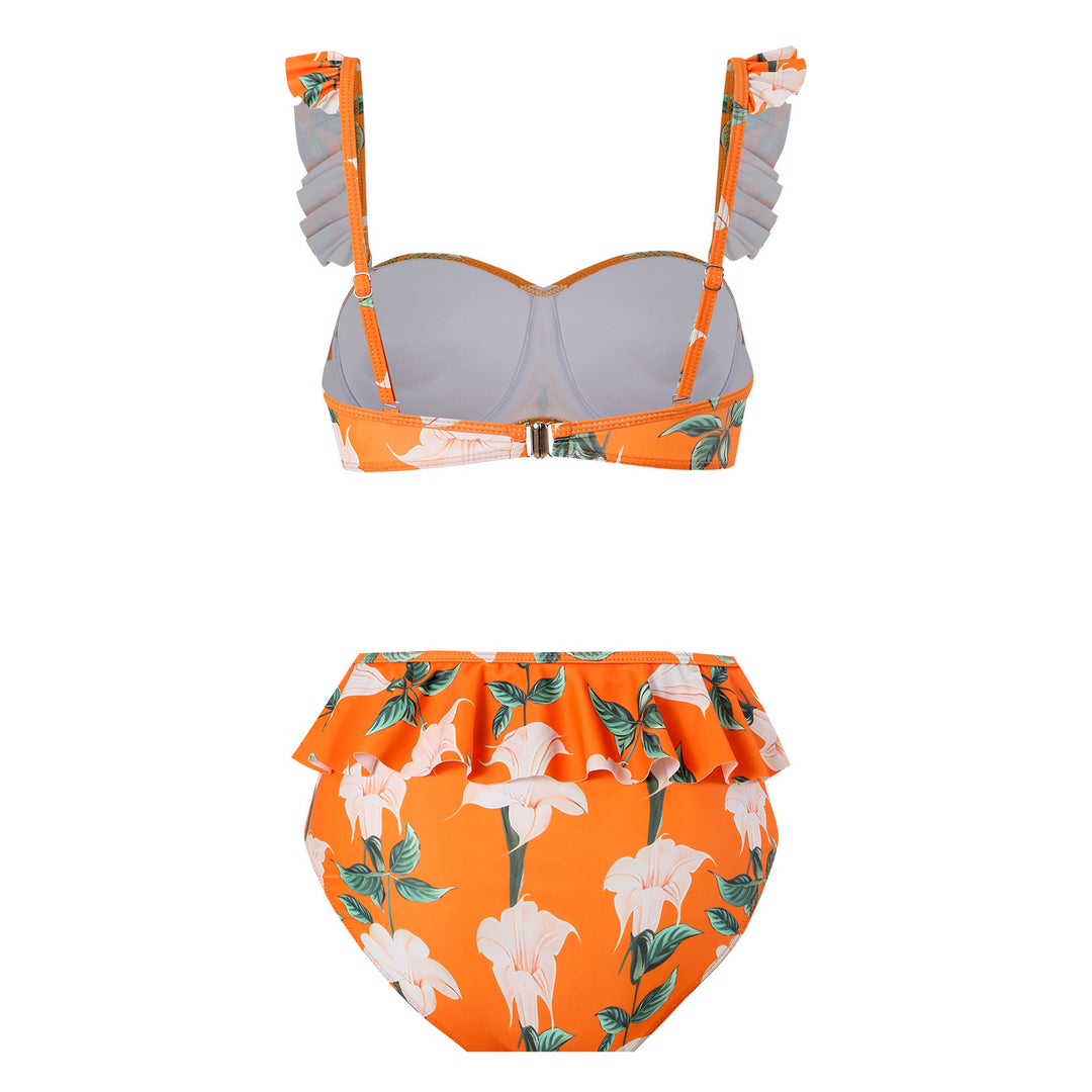 Dame Bikini Sæt med Flæser og Blomster Mønster Stilla