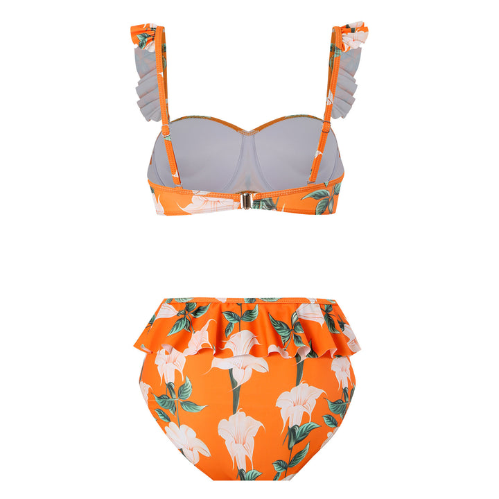 Dame Bikini Sæt med Flæser og Blomster Mønster Stilla