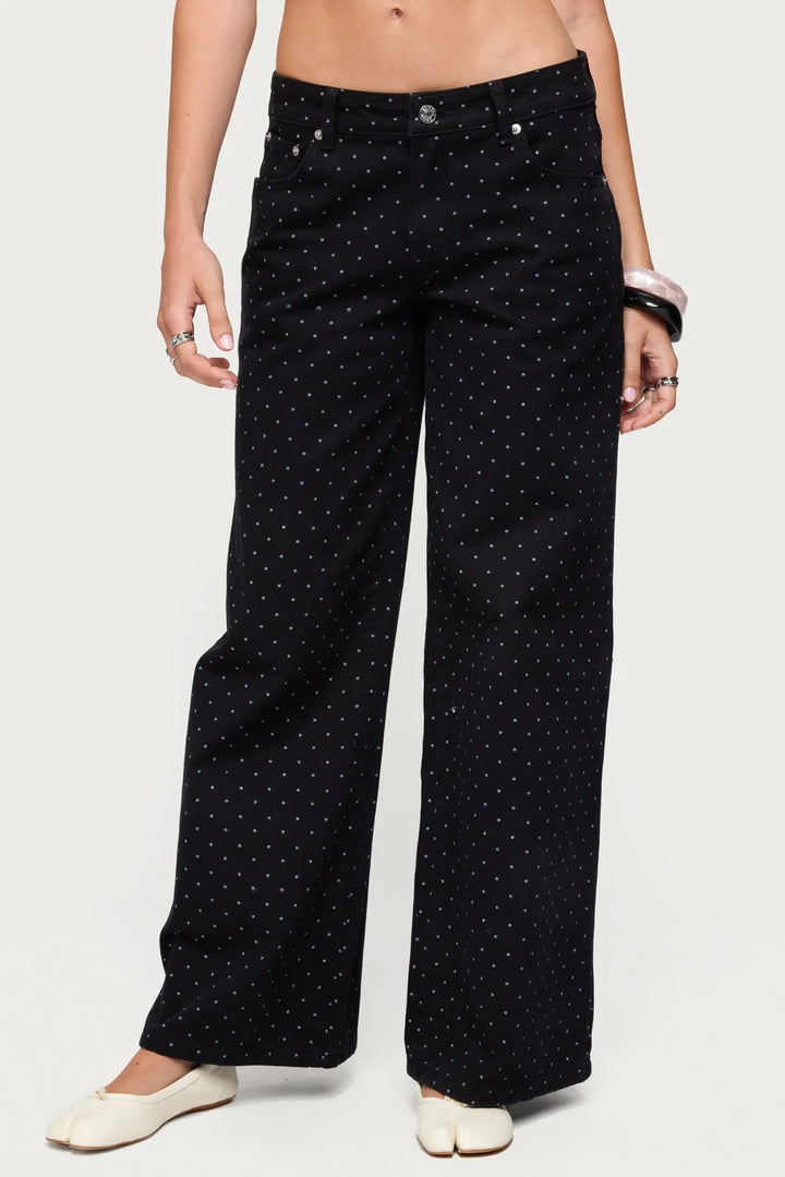 Dame brede denim jeans med polka dots Skovae