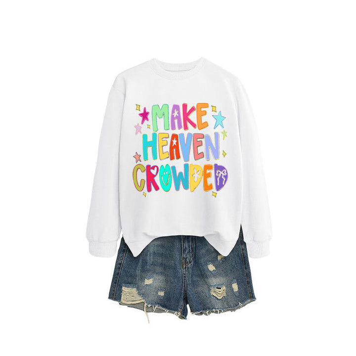 Kvinders sweatshirt med farverigt design og legende tekst Stilla