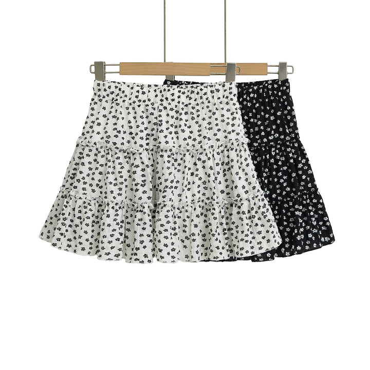 Dame volantskirt med blomstermønster og elastisk bund Stilla