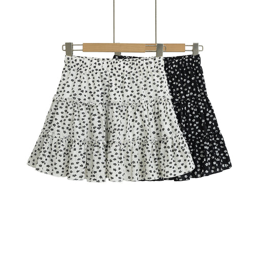 Dame volantskirt med blomstermønster og elastisk bund Stilla