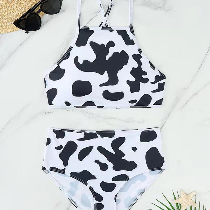 Damer højskåret bikini med kreativt mønster Skovae
