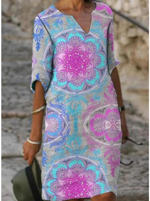 Kvinder Elegant Bohemian Trykt Shift Kjole Stilla