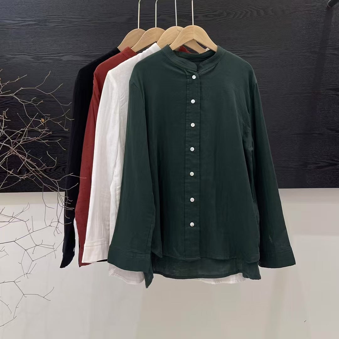 Femme Let Langærmet Button-Up Tunika-Skjorte Stilla