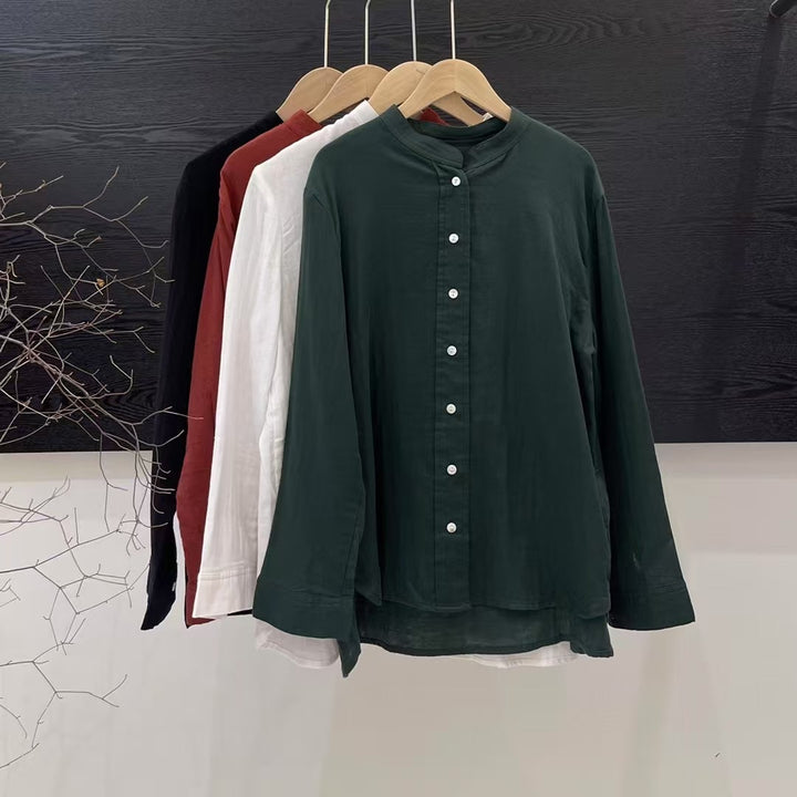 Femme Let Langærmet Button-Up Tunika-Skjorte Stilla