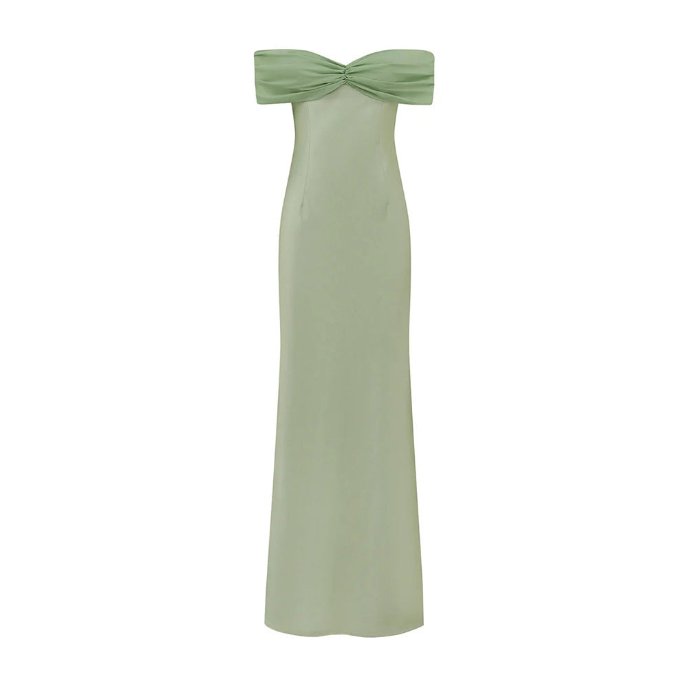 Dame elegant maxikjole med skulderfri design Skovae