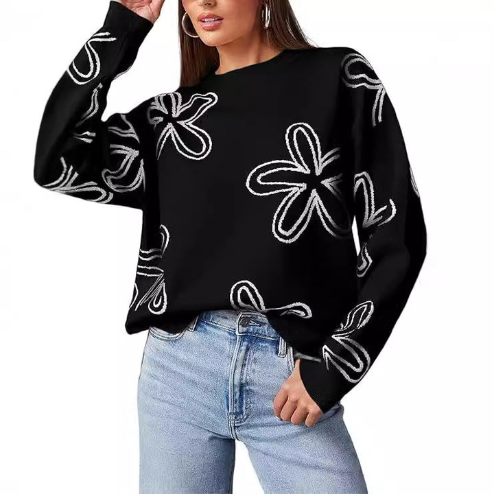 Damer afslappet striktrøje med blomsterdesign Stilla