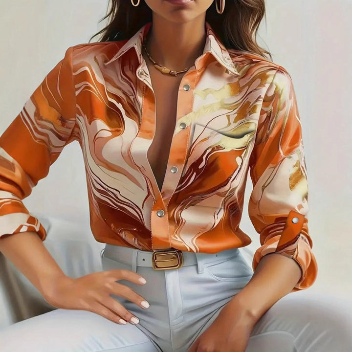 Damer Elegant Satinbluse med maritimt mønster Stilla