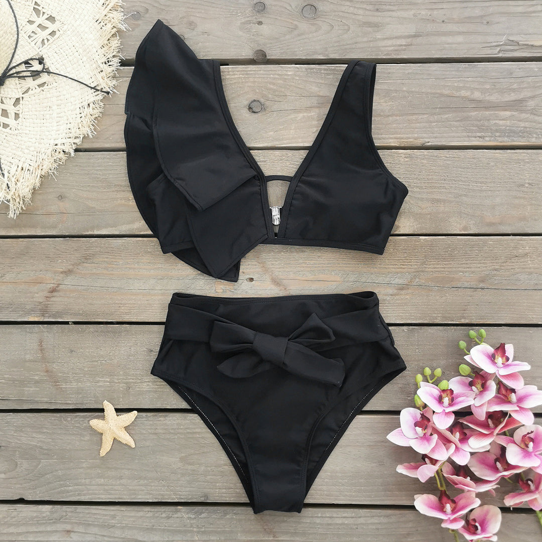 Dame bikini-sæt med høj talje og elegante flæser Stilla