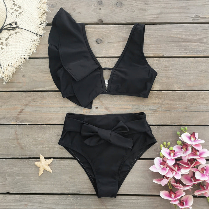 Dame bikini-sæt med høj talje og elegante flæser Stilla