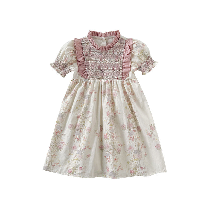 Pige Vintage Blomster Smocked Kjole Stilla