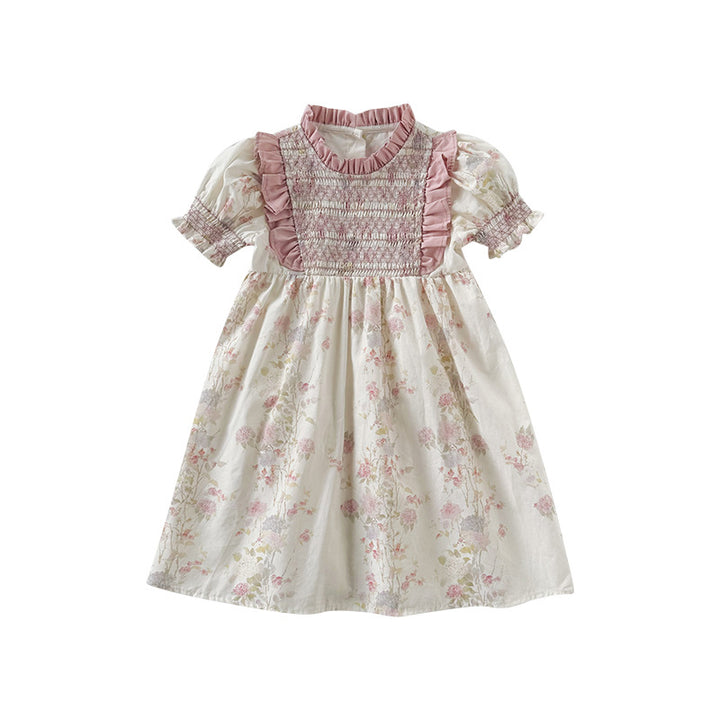 Pige Vintage Blomster Smocked Kjole Stilla