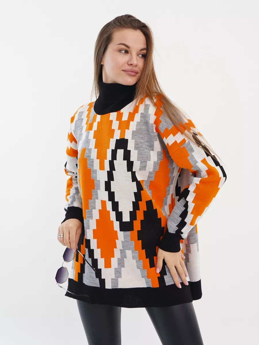Dame Oversized Strikpullover med grafisk Jacquard-mønster og afslappet snit Stilla