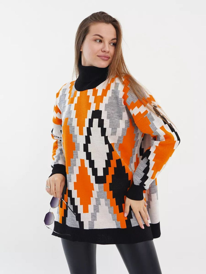 Dame Oversized Strikpullover med grafisk Jacquard-mønster og afslappet snit Stilla