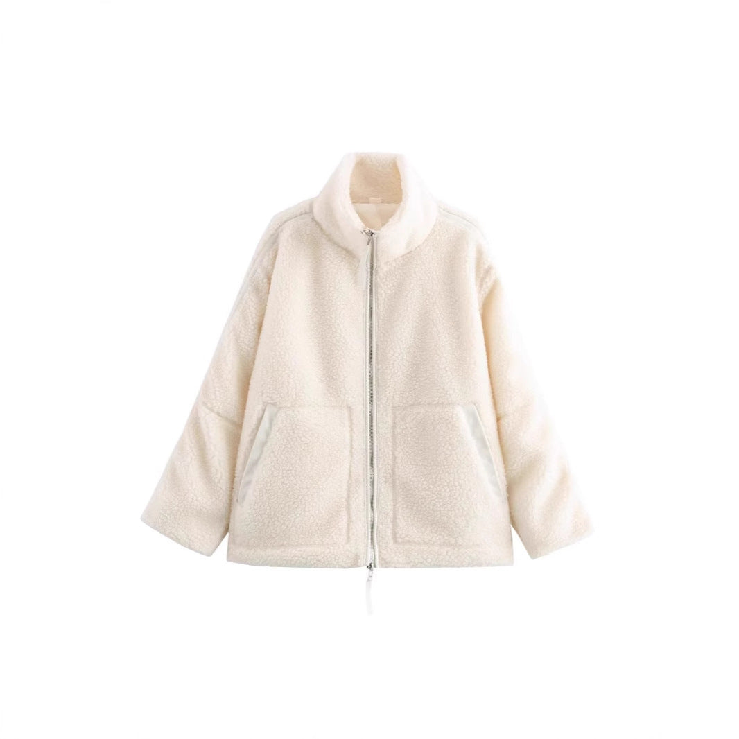Dame Cozy Fleece Jakke med Høj Krave og Praktiske Lommer Stilla