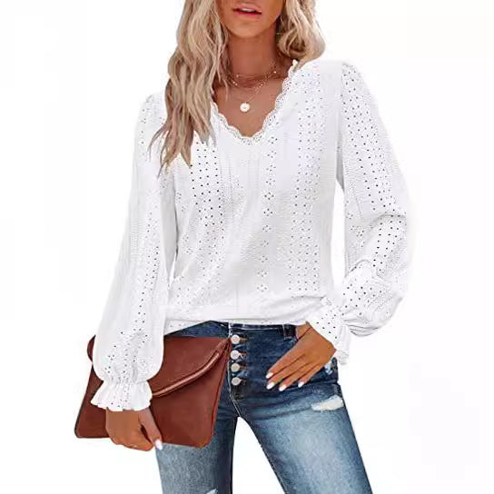 Dame elegant bluse med broderidetaljer Stilla