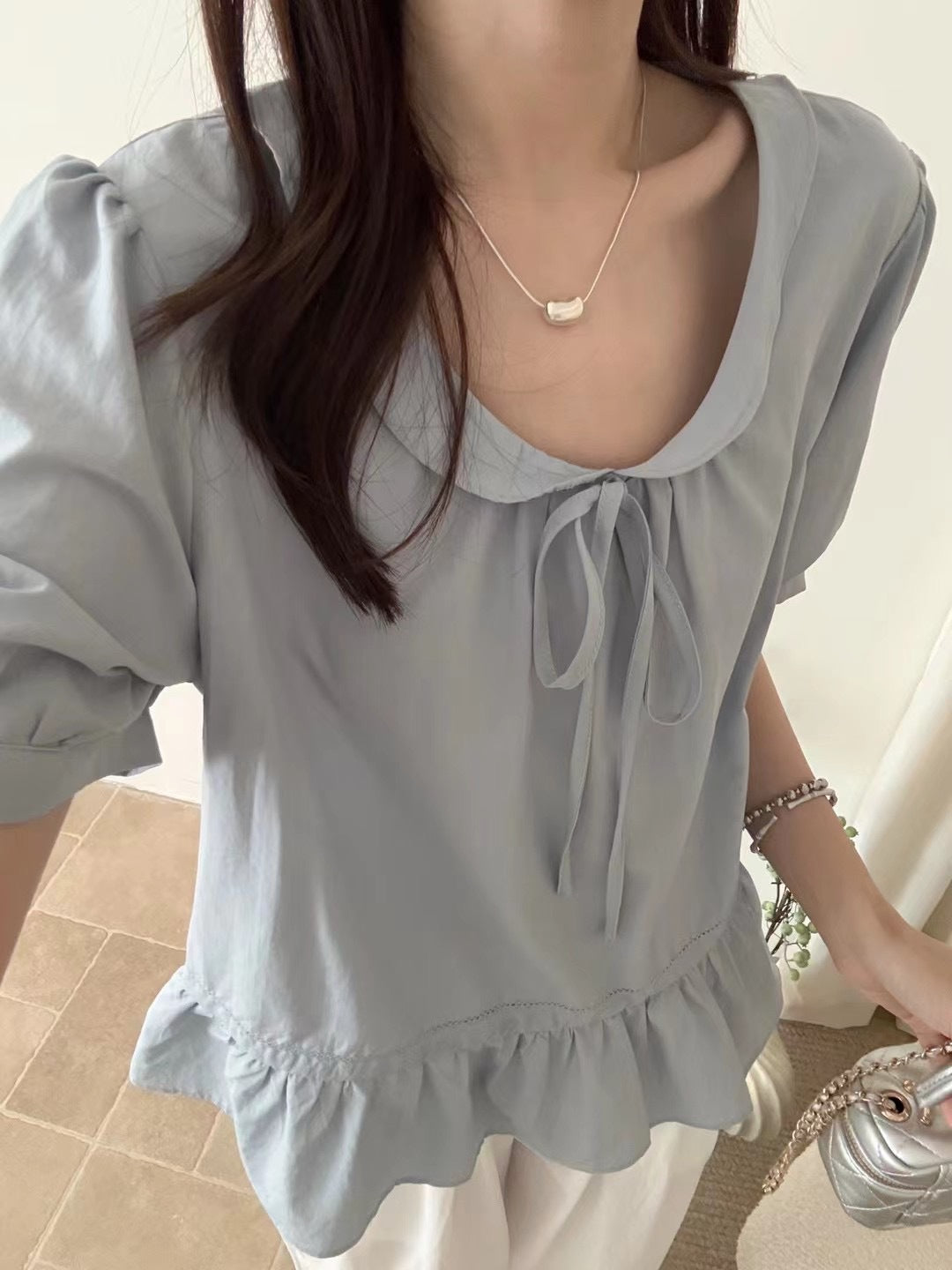 Femme Rynket kant Bindekravebluse Stilla