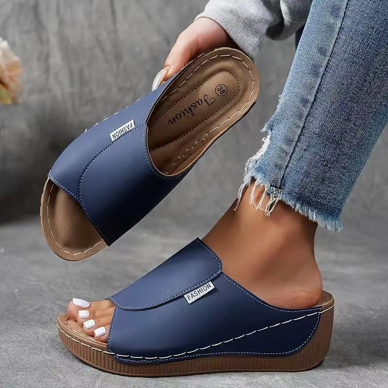 Dame nan anatomisk formet slip-on sandal med ergonomisk kile sål og syet kant søm Skovae