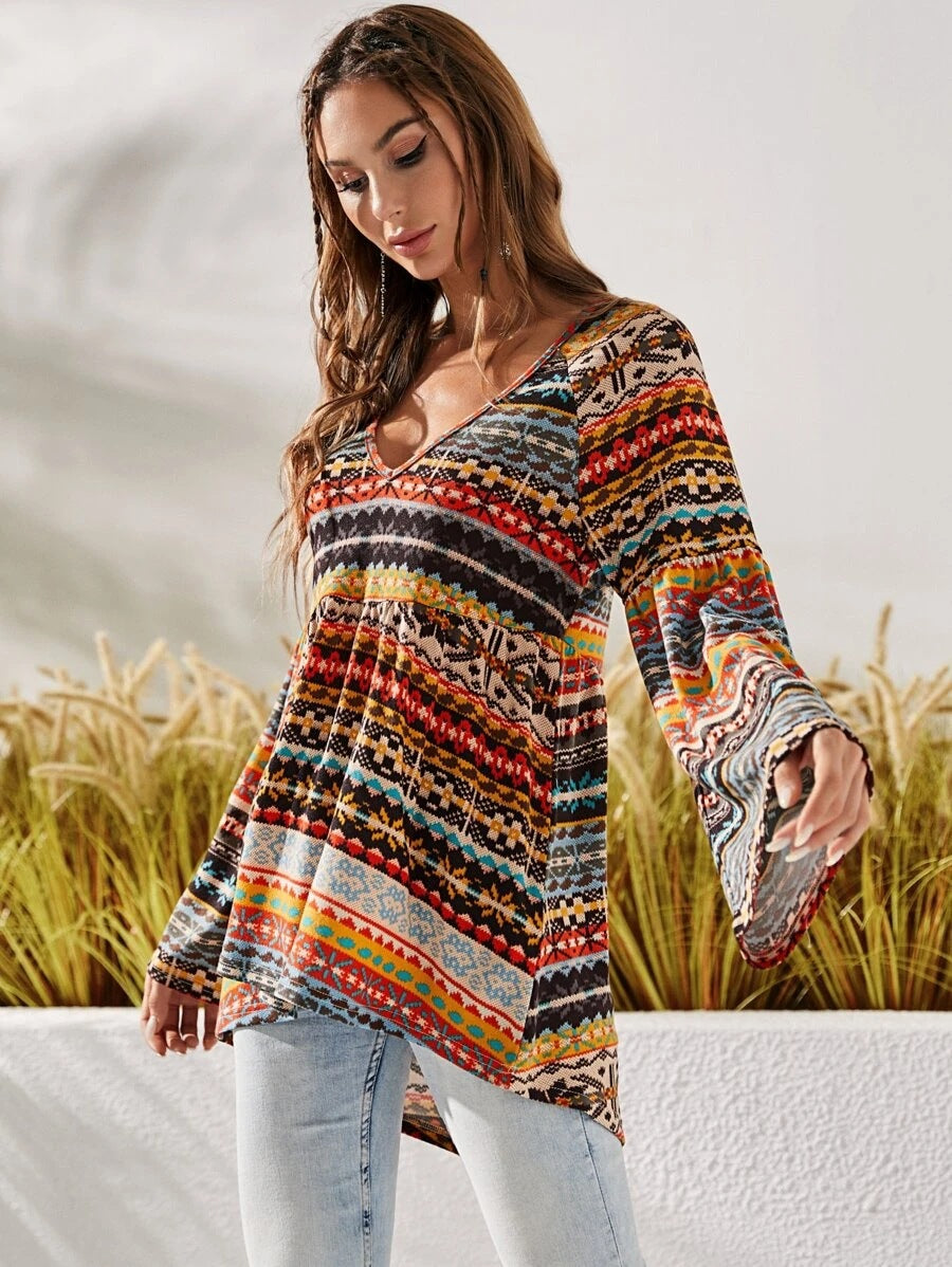 Dame Boho-Chic Tunika med bred arm Stilla