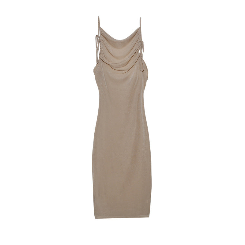Dame Sleek Rynkning Slip Kjole med justerbare stropper Stilla