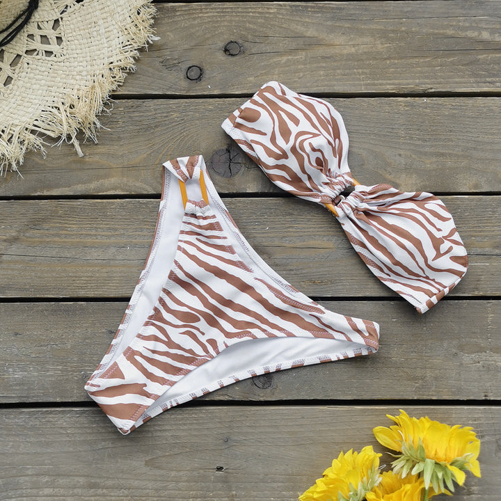Dame bikini-sæt med legesyg zebra-mønster og stilfulde knude-detaljer Stilla