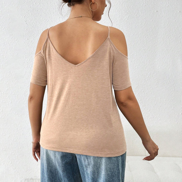 Dame afslappet V-hals skjorte med cut-out skuldre Stilla