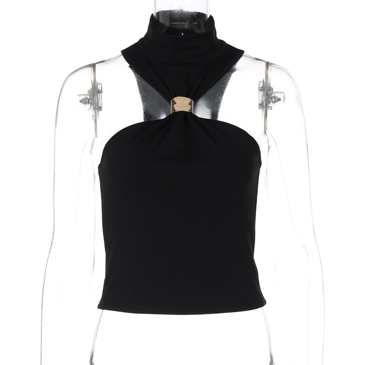 Damer Elegant Haltertop med Ståkrave og dekorativ lukning Stilla