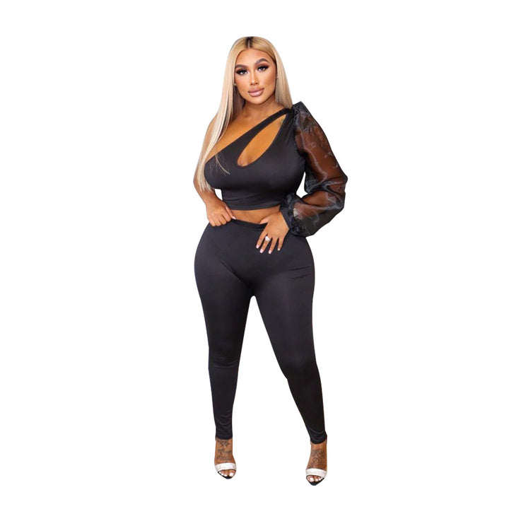 Dame trendy sæt bestående af crop top med asymmetrisk udskæring og figurnær leggings Stilla