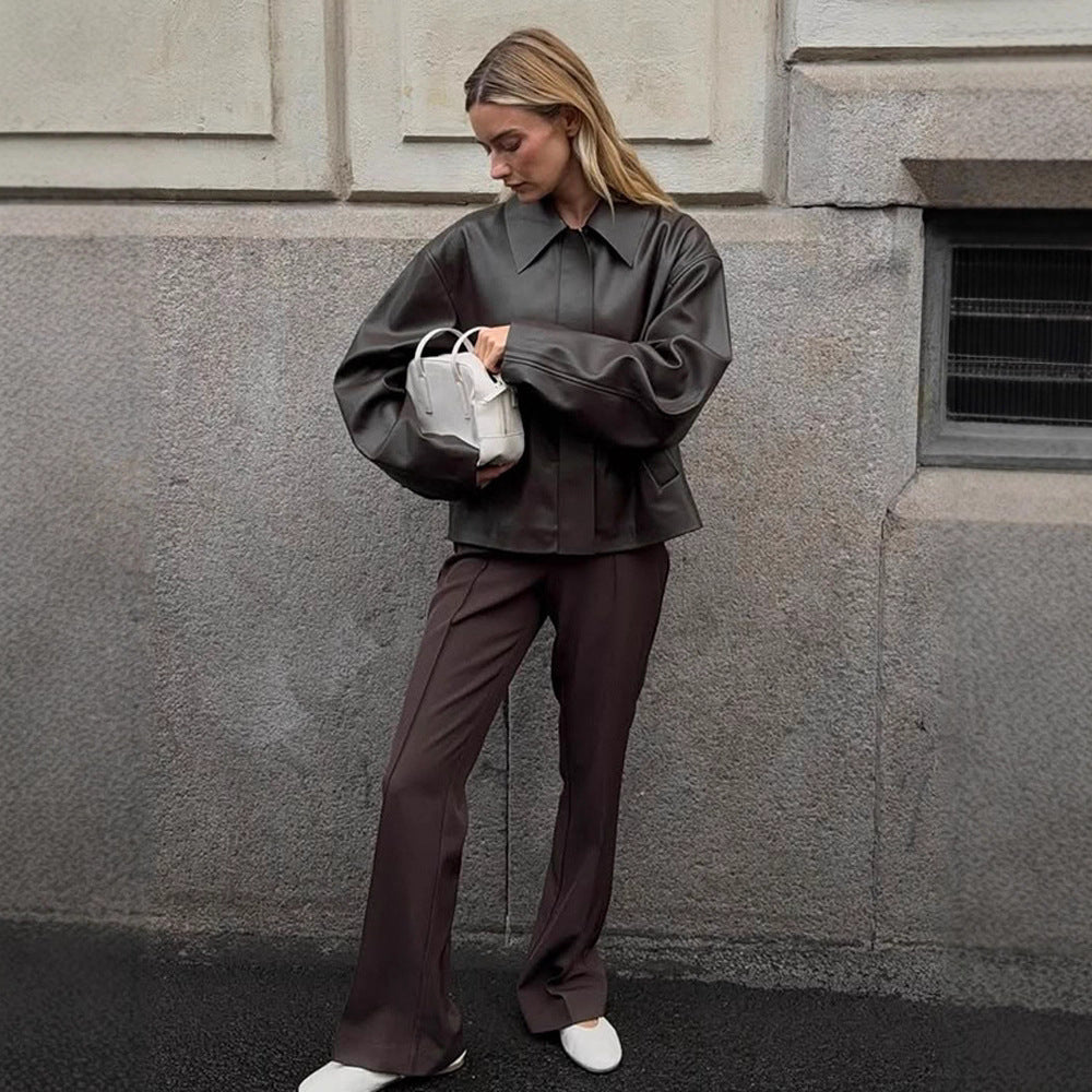 Dame moderigtig kunstlæderjakke med oversized design Stilla