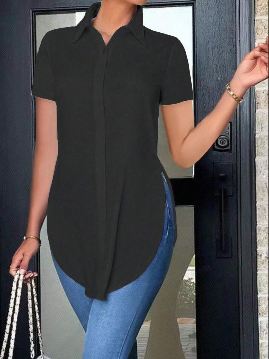Dame Modisch Oversized-Skjorte med Sideslids Stilla