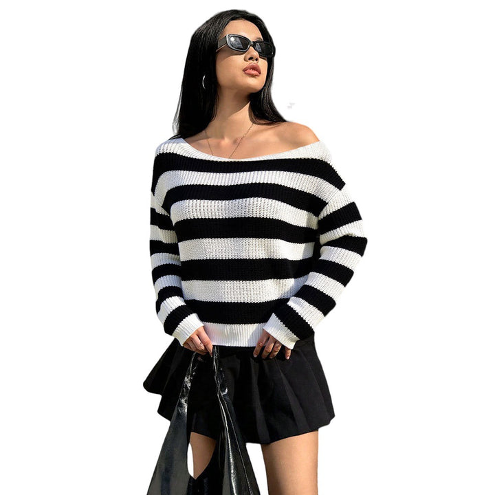 Kvinders Casual Oversized Sweater med Stribet Mønster Stilla