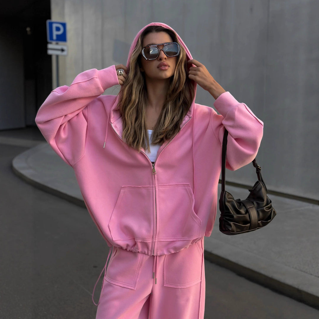 Dames mønstret oversized sweatshirtjakke med bred pasform og elastisk kant Skovae