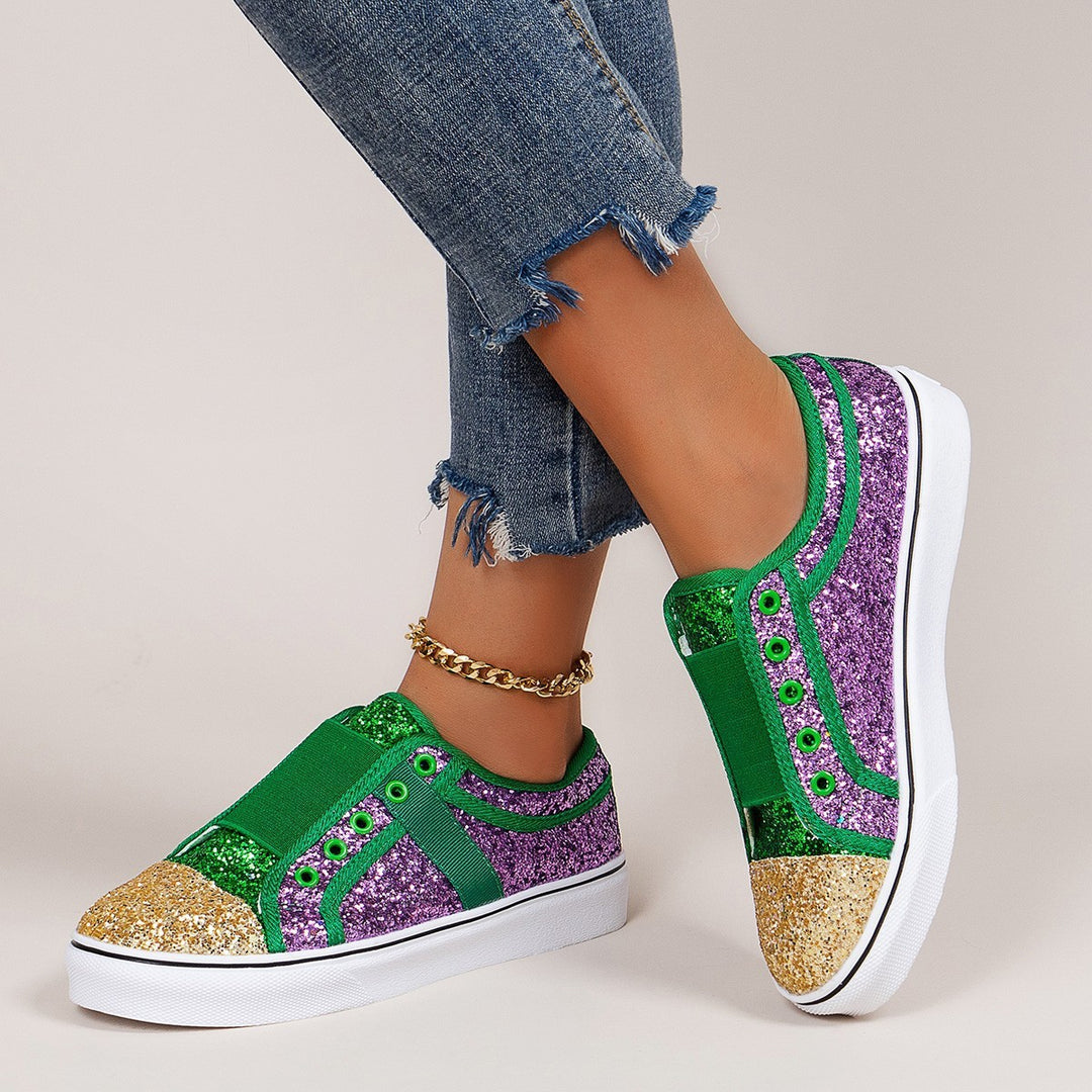 Dame Glitrende Slip-On Sneakers med elastisk indgreb og skridsikker sål Stilla