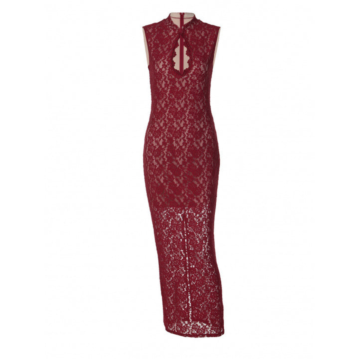 Damen Spitzenkleid mit hohem Kragen und figurbetonter Silhouette Skovae
