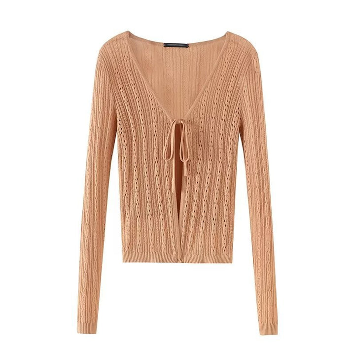 Kvindernes elegante strik cardigan med justerbar snøring Stilla
