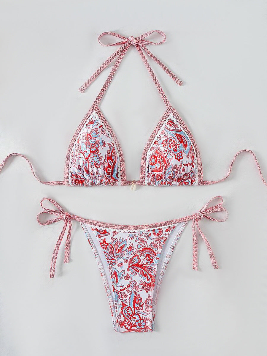 Dame triangel-bikini med detaljeret floral-design Skovae