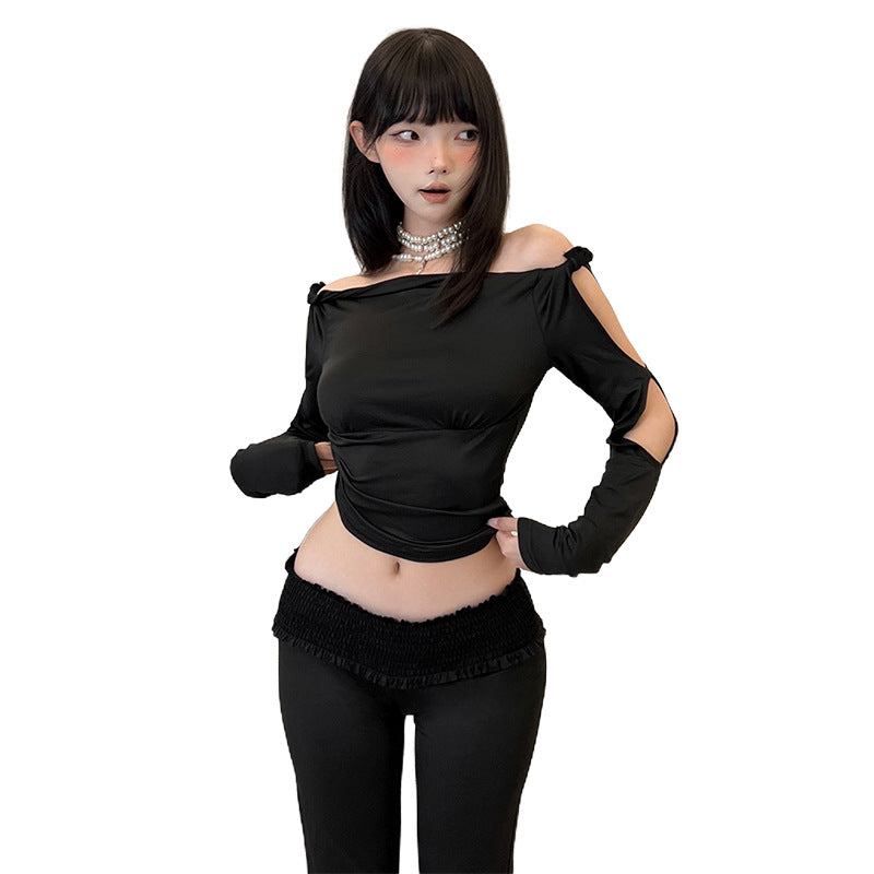 Dame Stilfuldt sæt med Off-Shoulder top og elegant Flared-bukser Stilla