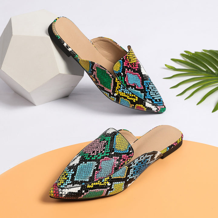 Dame Slip-On Mules med farverigt slangemønster og komfortabelt fodseng Stilla