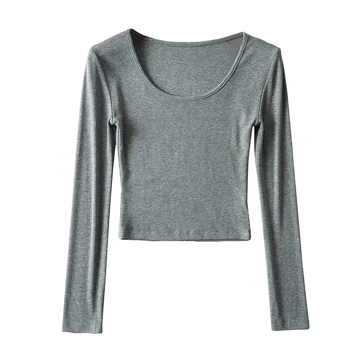 Dame afslappet langærmet cropped shirt med rund udskæring og figursyet snit Stilla