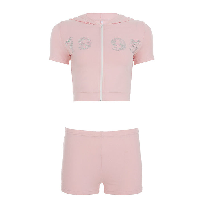 Dame sporty to-delte sæt med hættebluse og korte shorts Skovae