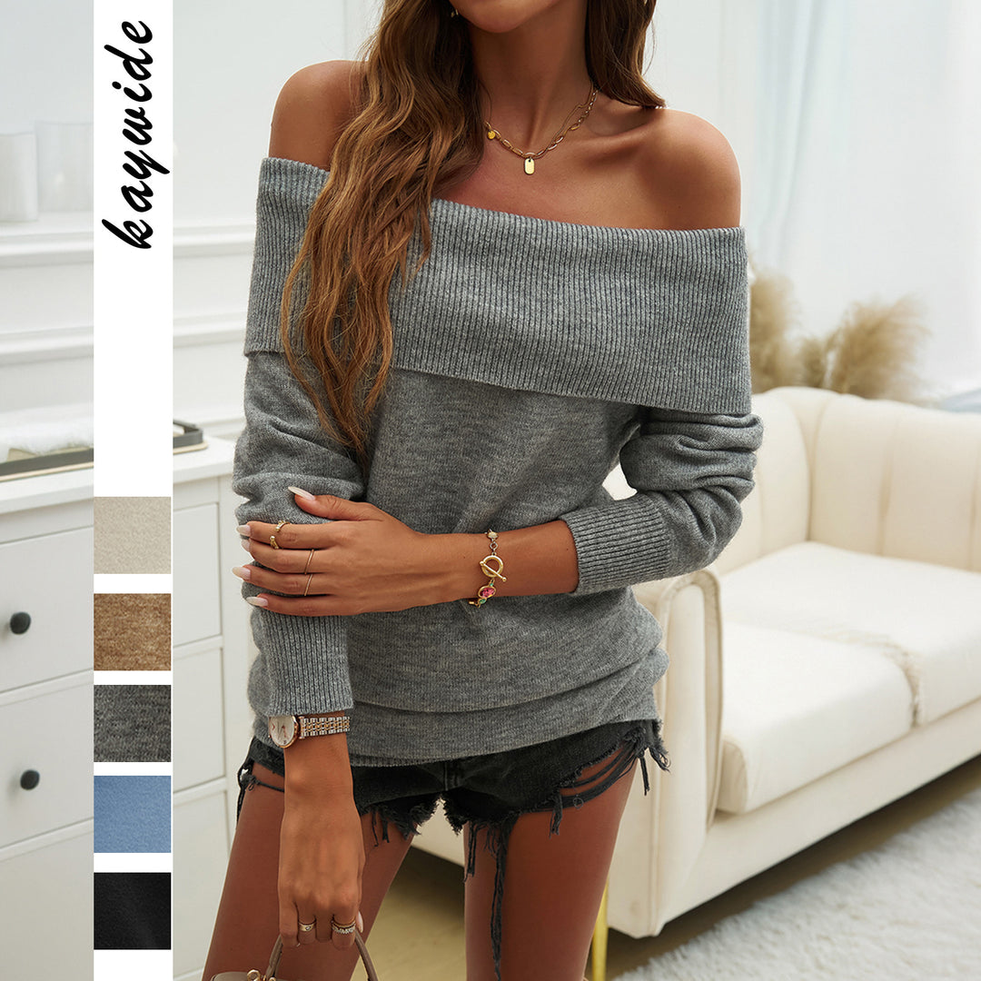 Dame Off-Shoulder Strikpullover med blødt materiale og ribstrikbund Stilla
