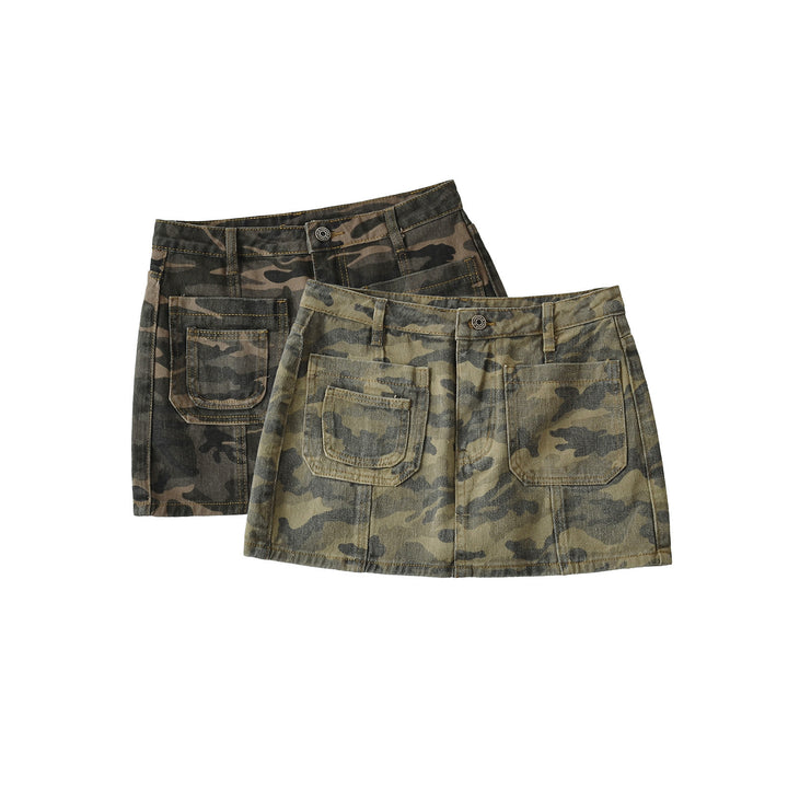 Damer moderigtige cargo-miniskørter med praktiske lommer og trendy camouflage-mønster Stilla