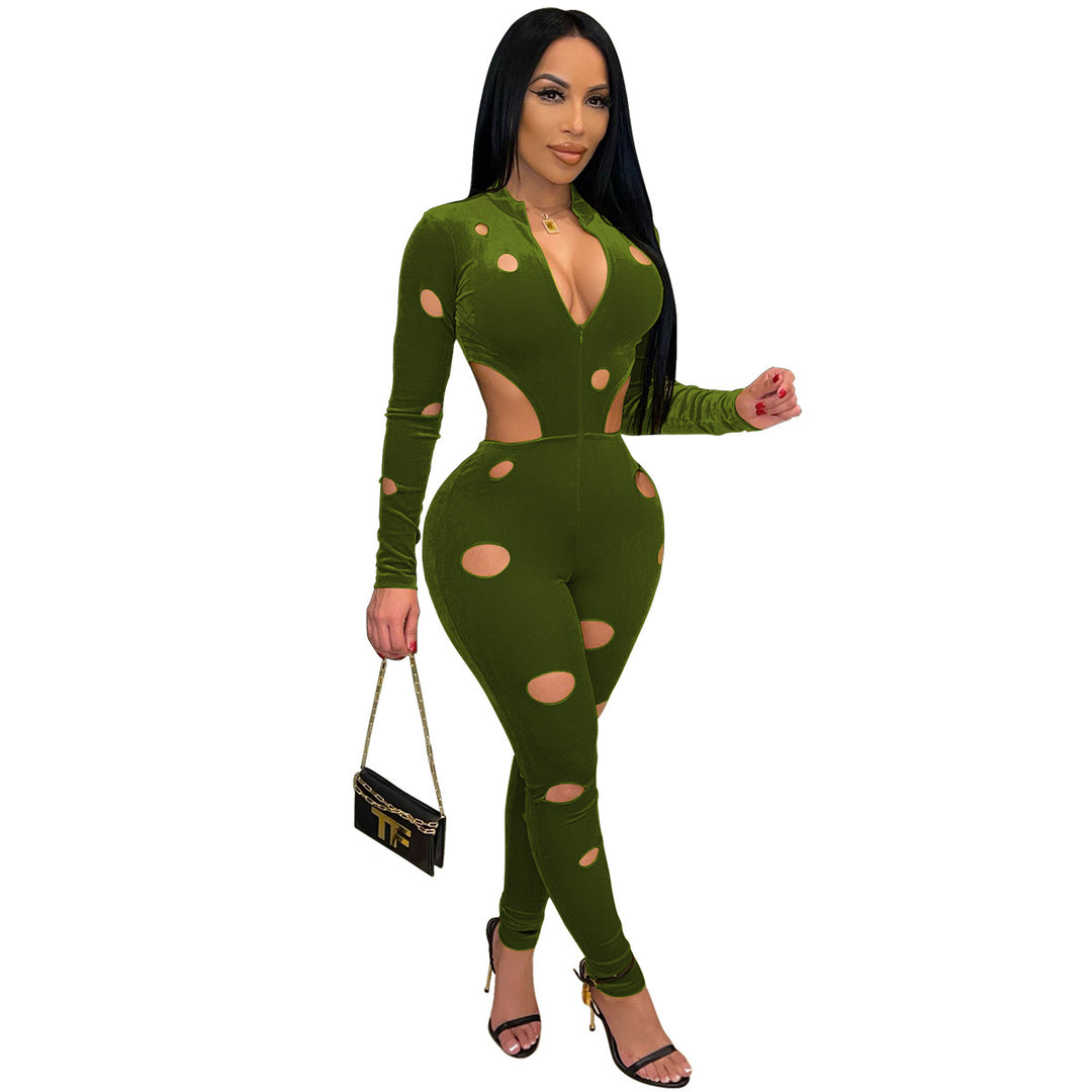 Dame figursyet Cut-Out-Jumpsuit med lange ærmer og lynlås Stilla