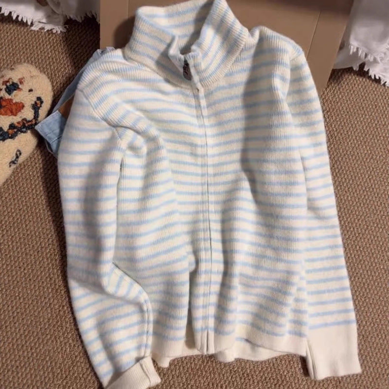 Kvinder ¼-zip quiltet pullover med fin stribet tekstur Stilla